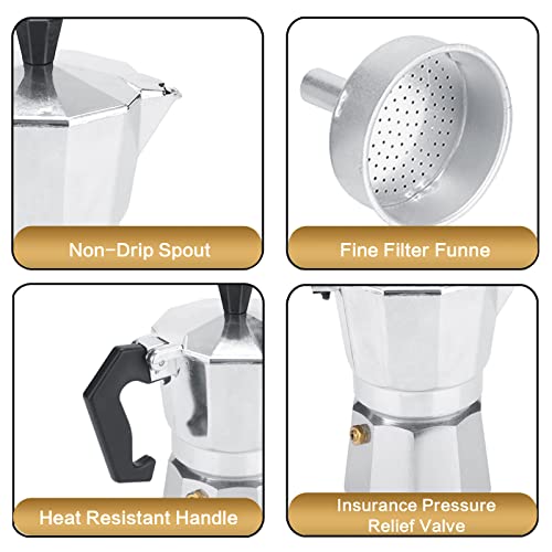  Iconic Stovetop Espresso Maker,Espresso And Coffee Maker, Makes Real Italian Coffee,Moka Pot For Classic Italian And Cuban Café Brewing,Moka Pot 2 Cup,Silver