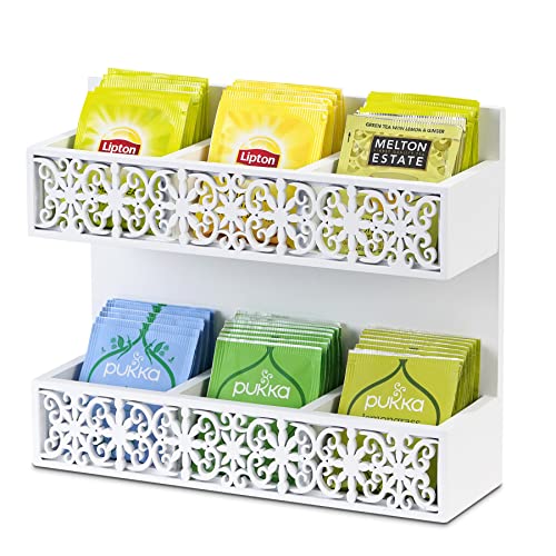 QILICHZ Tea Bag Organizer 2 Tier Wood Tea Bags Holder Wall Mounted Tea Box For Tea Bags Organizer Rustic Tea Chests For Tea Storage Coffee Display For Café, Home, Office