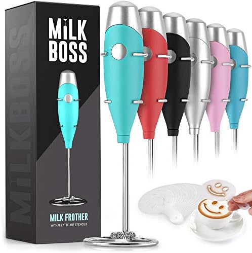  Ghty Milk Frother Handheld Whisk Mixer - Coffee Frother Electric Handheld Foam Maker & Frother For Coffee - Portable Electric Whisk With 16-Piece Stencils For Lattes, Matcha & More (Black)