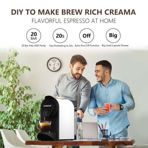  1400W Espresso Machine For Nespresso Capsules: Espresso And Lungo Cups, One Cup Premium Italian 20 Bar ODE Pump Espresso Maker - Perfect For Office & Coffee Lovers