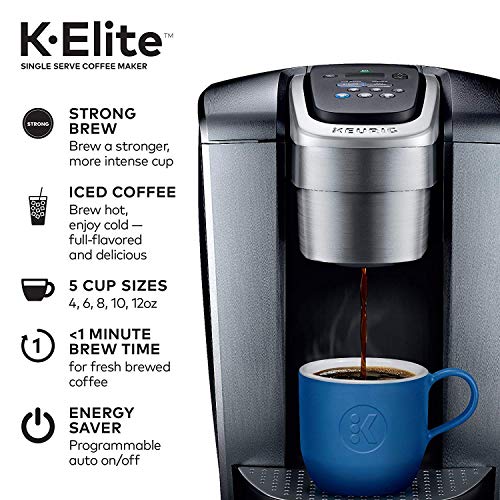 Keurig® C K-Elite Maker, Single Serve K-Cup Pod Brewer, With Iced Coffee Capability, Brushed Silver Plus Extra Filter Included, 75oz
