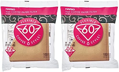 Hario V60 Paper Coffee Filters Single Use Pour Over Cone Filters Size 02 White, 100 Count, 2-pack