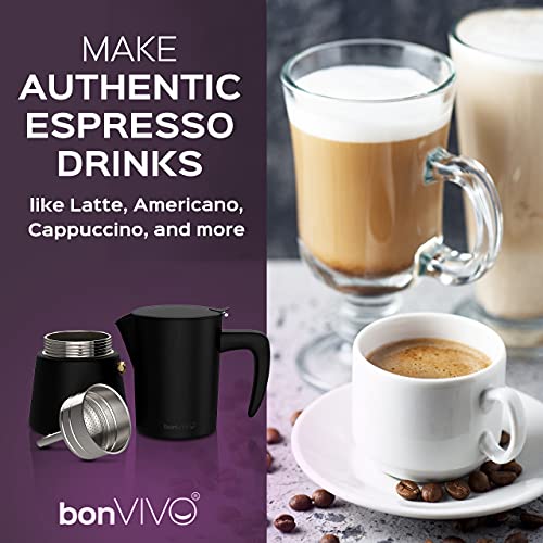 BonVIVO Intenca Stovetop Espresso Maker - Luxurious, Stainless Steel Italian Coffee Maker For Camping Or Home Use - Makes 2 Cups Of Full-Bodied Coffee - Chrome, 6.8 Oz