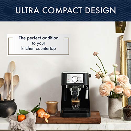 De'Longhi Stilosa Manual Espresso Machine, Latte & Cappuccino Maker, 15 Bar Pump Pressure + Milk Frother Steam Wand, Black / Stainless, EC260BK, 13.5 X 8.07 X 11.22 Inches