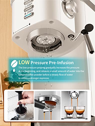  Espresso Machines 20 Bar Fast Heating Automatic Cappuccino Coffee Maker With Foaming Milk Frother Wand For Espresso, Latte Macchiato, 1.2L Removable Water Tank, 1350W, White