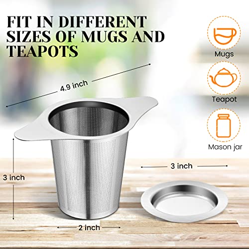  Tea Infuser Basket, Extra Fine Mesh Tea Strainers For Loose Tea, 18/8 Stainless Steel Loose Leaf Tea Steeper With Coaster Lid And Double-sided Handle, Tea Diffuser With Large Capacity