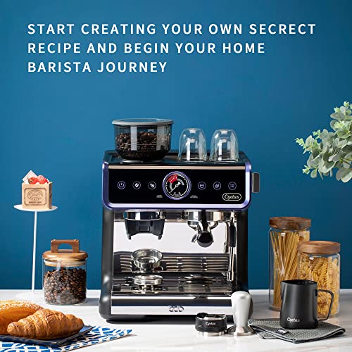  All In One Espresso Machine For Home Barista CYK7601, Coffee Grinder, Milk Steam Frother Wand, For Espresso, Cappuccino And Latte, Black