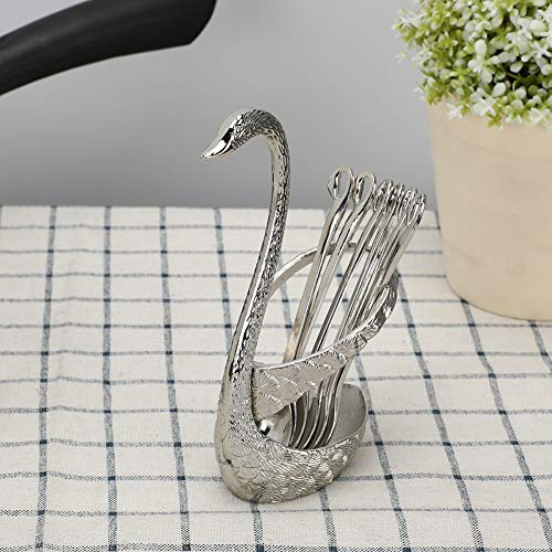  Stainless Steel Coffee Stir Spoon Gold Fruit Coffee Spoon Scoop Elegant Dessert Flatware With Swan Holder 6 Spoons For Wedding Gift And Decoration Cutlery Set(2#)