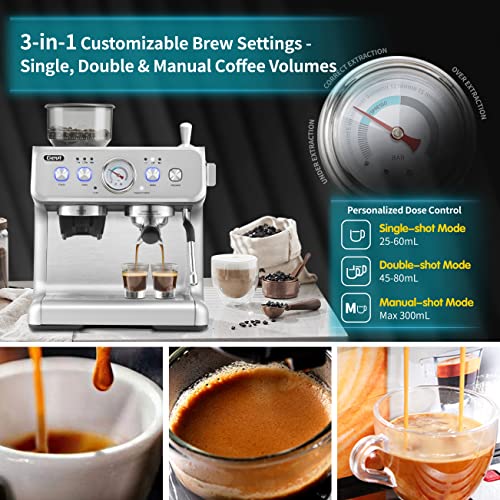  Espresso Machines 20 Bar Fast Heating Automatic Cappuccino Coffee Maker With Foaming Milk Frother Wand For Espresso, Latte Macchiato, 1.2L Removable Water Tank, 1350W, White