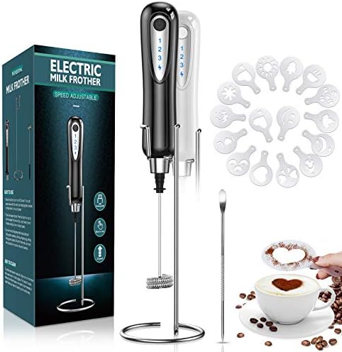  EBRE Electric Milk Frother, Handheld Rechargeable 3 Speed Foam Maker Blender Mixer With Durable Stainless Stand For Coffee, Latte, Cappuccino, Hot Chocolate, Black