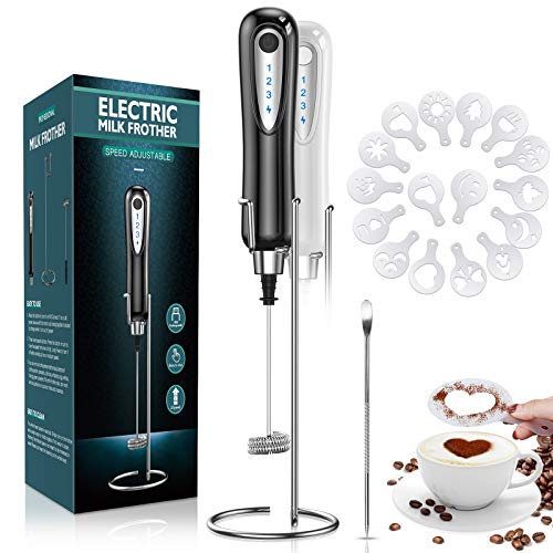  EBRE Electric Milk Frother, Handheld Rechargeable 3 Speed Foam Maker Blender Mixer With Durable Stainless Stand For Coffee, Latte, Cappuccino, Hot Chocolate, Black