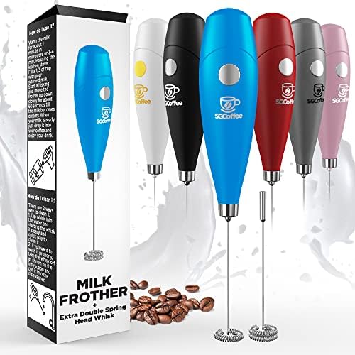  Powerful Double Whisk Milk Frother - Handheld Coffee Blender Frother For Lattes - Electric Whisk Mini Mixer, Milk Foamer Drink Stirrer, Foam Maker For Coffee, Frappe, Matcha, Cappuccino - Blue