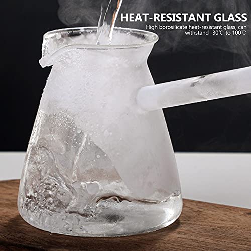  Turkish Coffee Pot Borosilicate Glass, Stovetop Tea Maker, Tearoom Side Handle Glass Teapot Kettle, Healthy And Extremely Heat Resistant Milk Warmer, Hot Chocolate Maker, Butter Melting Pot