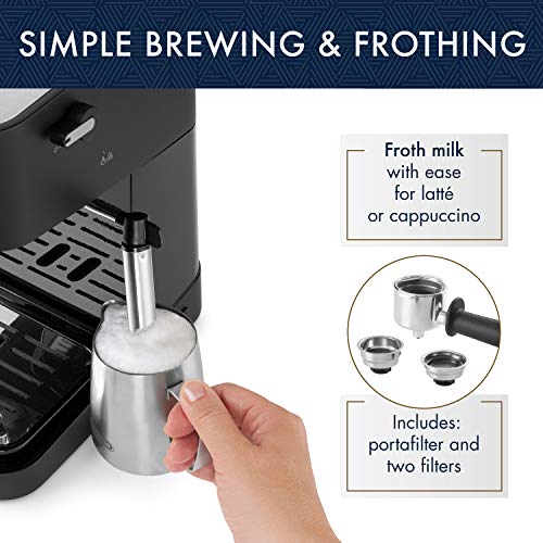 De'Longhi Stilosa Manual Espresso Machine, Latte & Cappuccino Maker, 15 Bar Pump Pressure + Milk Frother Steam Wand, Black / Stainless, EC260BK, 13.5 X 8.07 X 11.22 Inches