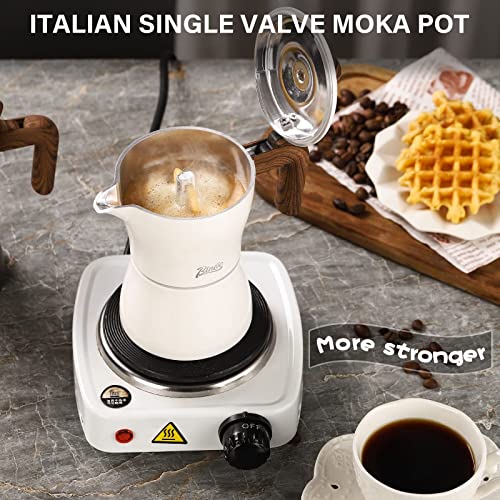  Stovetop Espresso Maker Moka Pot 3 Espresso Cup, Cuban Coffee Maker Stove Top Coffee Maker With Dosing Ring Dispenser, Moka Italian Espresso Coffee Maker（White）