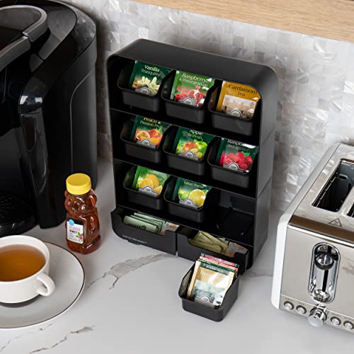  9 Removable Drawers Tea Bag Holder And Condiment Organizer, Black