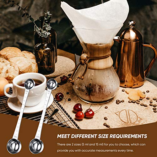  2 Pieces Coffee Scoops With Mark, 1 Tablespoon And 1 Teaspoon Stainless Steel Coffee Measuring Scoop For Ground Coffee, Coffee Brewing, Tea, Sugar And Milk, 5 Ml And 15 Ml