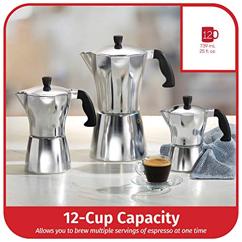  Koffe 12-Cup Aluminum Stovetop Moka Pot Espresso Maker, Silver