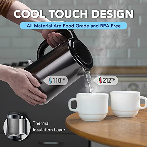  Electric Kettle 100% Stainless Steel Interior Fast Heating Water Kettle Double Wall Kettle Water Boiler, Cool Touch Auto Shut Off, 57 Ounce, 120V, 1500W