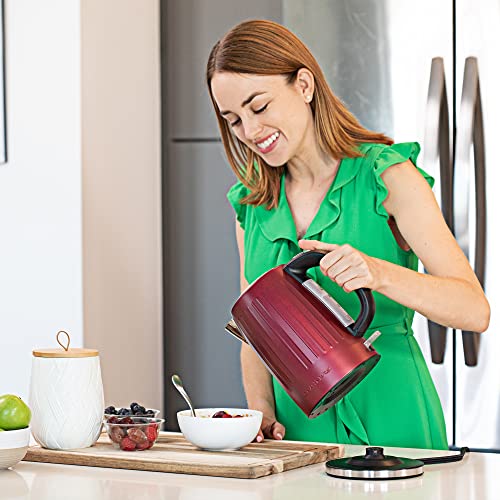  Vente Stainless Steel Electric Kettle Hot Water Boiler 1.7 Liters - Powerful 1750W BPA Free W/Auto Shut Off & Boil Dry Protection, Portable Instant Hot Water Pot For Coffee & Tea - Maroon KS711M
