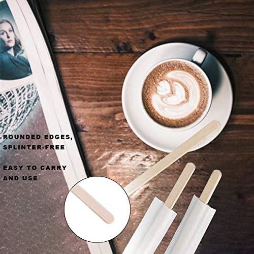  Disposable Wooden Coffee Stir Sticks Birchwood Tea Stir Sticks Kitchen Accessory Mixing Coffee Drinks Beverages Paper Wrapped Wooden Stirrers 1000pcs (5.5 Inch Premium Quality)