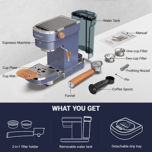  Espresso Machine 20 Bar Espresso Maker CMEP01 With Milk Frother Steamer, Home Expresso Coffee Machine For Cappuccino And Latte (Navy Blue, Stainless Steel) Gift For Coffee Lovers, Father