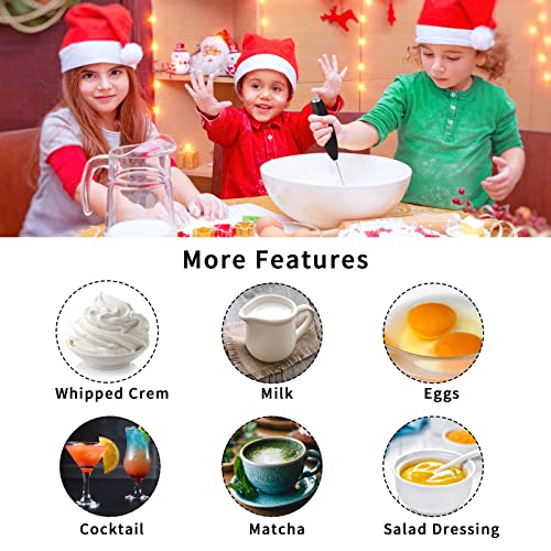  Handheld Milk Frother With Stand,Uses Batteries, Mini Electric Frother For Coffee,Latte,Cappuccino,Hot Chocolate,Matcha,Durable Drink Mixer With Stainless Steel Whisk (Black)