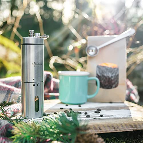  Manual Coffee Bean Grinder - Stainless Steel Adjustable Conical Burr Hand Mill - Grind Espresso Beans With Small Portable Crank Grinders For Travel Camping Backpacking Or Home