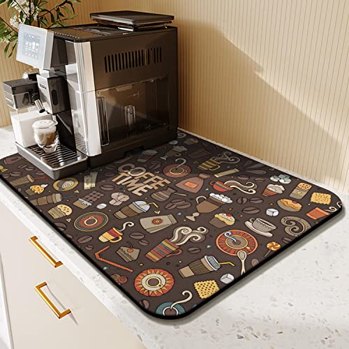  Coffee Bar Mat Accessories For Countertop Super Absorbent Anti-Slip Silicone Dish Drying Mats For Kitchen Counter Draining Pad Decor Gift Fit Coffee Maker Coffee Pot Espresso Machine 23inx15in