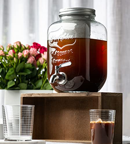 1 Gallon Cold Brew Coffee Maker, With 3rd Generation Mesh Filter & Stainless Steel Spigot, Extra Thick Large Glass Mason Jar Drink Dispenser Carafe, Iced Coffee Maker & Sun Tea Pitcher With Infuser.
