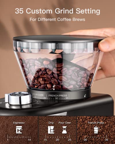  Conical Burr Coffee Grinder 35 Grind Settings 2-12 Cups Electric Burr Coffee Grinder For Espresso, Drip, Pour Over And French Press Coffee