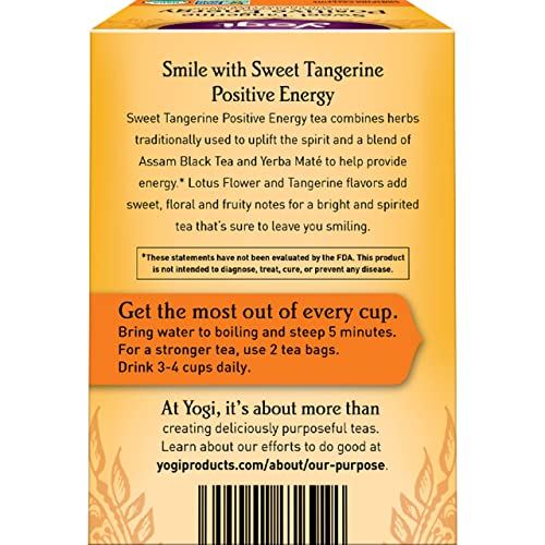  Tea - Sweet Tangerine Positive Energy Tea (6 Pack) - Supports Elevated Mood And Energy Levels - With Black Tea And Green Tea Extract - Contains Caffeine - 96 Organic Tea Bags
