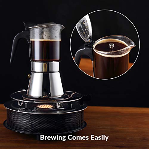  EESTA Premium Crystal Glass-Top Stovetop Espresso Moka Pot - 4 / 6/ 9 Cups - Stainless Steel Coffee Maker- 160ml/5.6oz/4 Cup (esHimpresso Cup=40ml)- Valentines Day Gifts