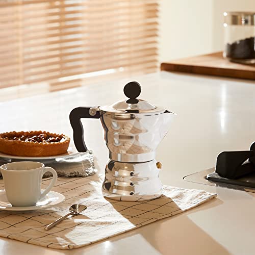 Alessi AAM33/3 Moka Stove Top Espresso 3 Cup Coffee Maker In Aluminium Casting Handle And Knob In Thermoplastic Resin, Black