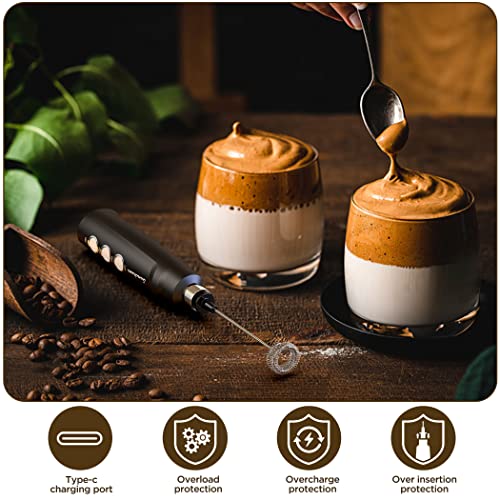  Milk Frother Handheld, Coffee Frother Handheld With 3 Heads 3 Speeds, Rechargeable Milk Frother Whisk, Handheld Frother, Drink Mixer Handheld, Electric Whisk Stirrer For Coffee, Matcha, Egg