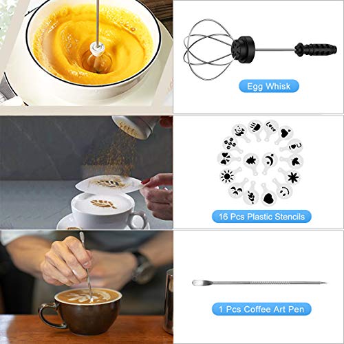  Milk Frother Handheld, USB Rechargeable 3 Speeds Mini Electric Milk Foam Maker Blender Mixer For Coffee, Latte, Cappuccino, Hot Chocolate, Egg Whisks & Stainless Steel Stand Included