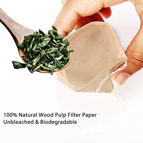  500 Pack Tea Filter Bags, POZEAN Tea Bags For Loose Tea Disposable With Drawstring And Original Wood Color, For Coffee, Scented Tea, Loose Tea, Soup Package And More (3.15×3.94 Inch)