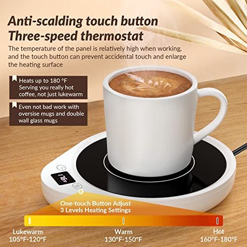  Mug Warmer, Upgrade Coffee Warmer & Cup Warmer For Desk With 3 Temperature Settings, More Hot Coffee Mug Warmer With Timer & 4H Auto Shut Off For Keep Best Flavor For Cocoa, Tea, Water, Milk, Black