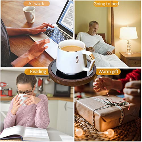  Ug Warmer, KRGMNHR Coffee Warmer For Desk Auto Shut Off, 3-Temperature Settings, Wax Melt Warmer Heating Plate (Up To 180° F), Wood Grain