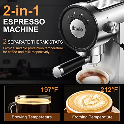  Espresso Coffee Machine With Steamer, 20 Bar Espresso Maker With Milk Frother Steam Wand, Espresso And Cappuccino Maker, Easy To Use At Home, Stainless Steel, 1250W