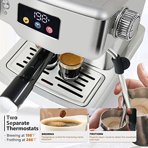  Espresso Machine 20 Bar, Stainless Steel Espresso Machine With Milk Frother For Cappuccino, Latte, Touch Screen Espresso Coffee Maker For Home