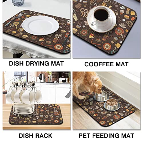  Coffee Bar Mat Accessories For Countertop Super Absorbent Anti-Slip Silicone Dish Drying Mats For Kitchen Counter Draining Pad Decor Gift Fit Coffee Maker Coffee Pot Espresso Machine 23inx15in