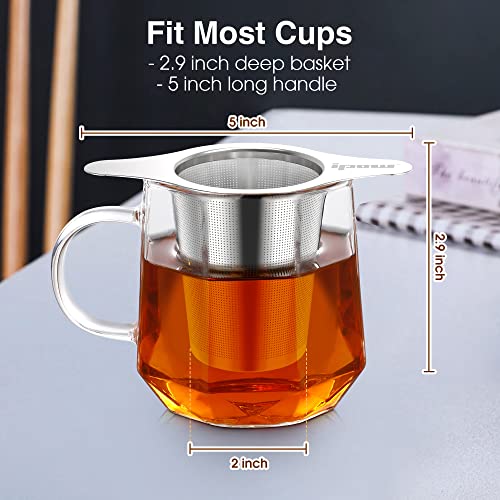  Reusable Stainless Steel Coffee Filter, Paperless Coffee Maker Strainer, Double Fine Mesh Basket For Loose Tea& Ground Coffee, Coaster Lid, Long Handle For Cup, Mug &Teapot