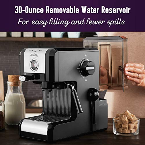 Mr. Coffee® Easy Maker | Authentic Pump Espresso Machine, 6 Piece, Chrome/Black