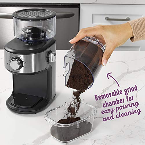 Mr. Coffee® Burr Coffee Grinder, Automatic Grinder With 18 Presets For French Press, Drip Coffee, And Espresso, 18-Cup Capacity, Stainless Steel