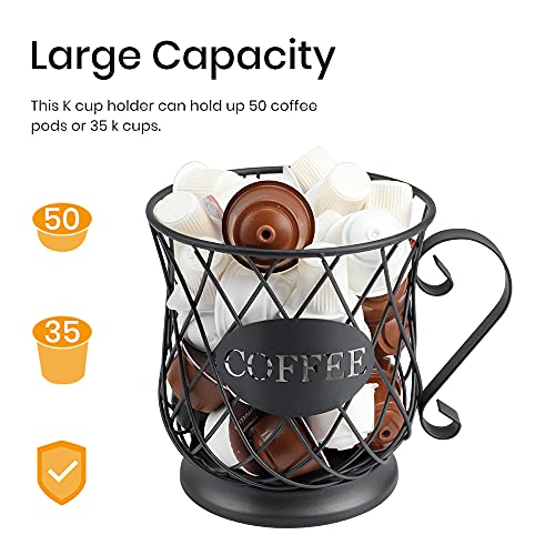  K Cup Holder Coffee Pod Holders For 35 Kcups Keurig Storage Organizer Coffee Bar Accessories For Counter - Matte Black