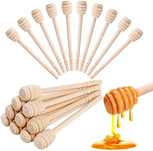  Honey Dippers 6 Inch, 20PCS Premium Wooden Honey Stirrer For Honey Jar Dispense Drizzle Honey And Wedding Party Gift