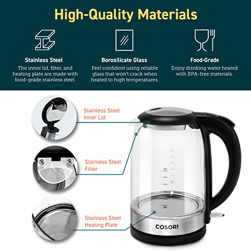  Pour Over Coffee Maker With Double-layer Stainless Steel Filter,34 Ounce & Electric Kettle With Upgraded Stainless Steel Filter And Inner Lid, Wide Opening Glass Tea Kettle,1.7L, Black
