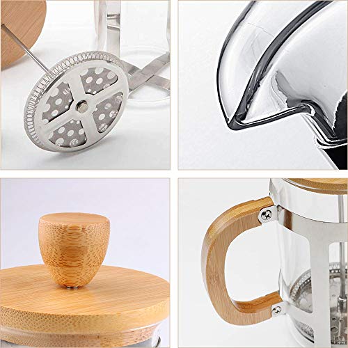  12 Oz French Press Coffee/Tea Maker Single Cup Espresso Press Stainless Steel Filter 0.35L High Borosilicate Carafe Durable Bamboo Handle Small Coffee Maker