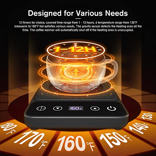  Cup & Mug Coffee Warmer For Desk, Electric Beverage & Candle Warmer With Auto Off, Smart Kitchen Gadget For Heating Coffee, Hot Chocolate, Tea, And Milk (Cup Excluded, Black)